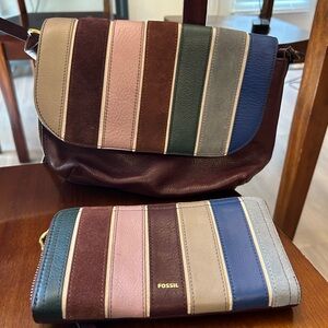Fossil multicolor satchel crossbody bag and matching wallet!